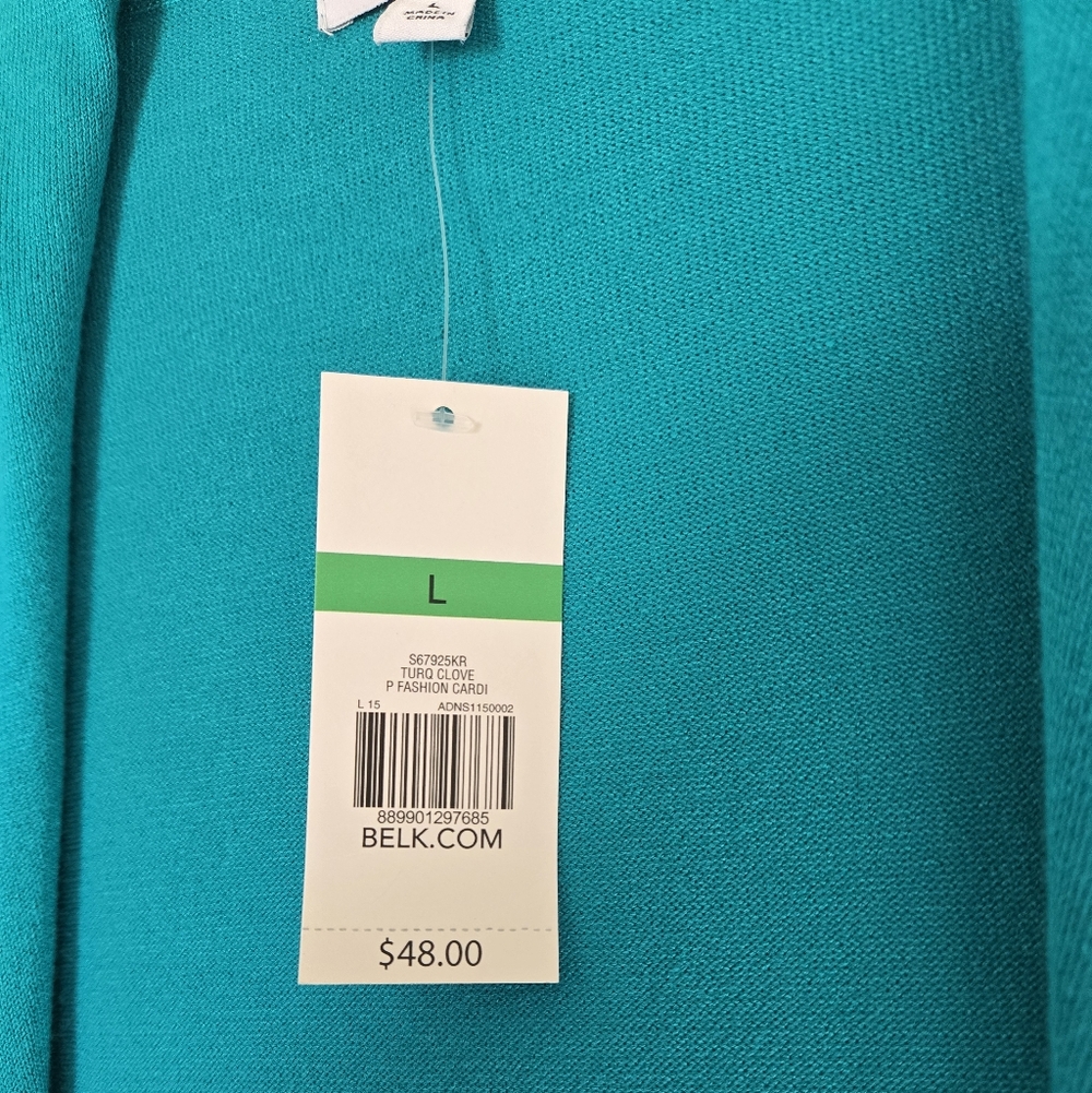Belk Kim Rogers Women's Vibrant Teal Cardigan L Org. 48.00